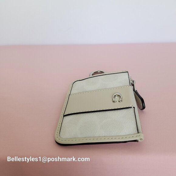 COACH Mini Skinny ID Card Case in Signature Canvas & Leather -White/Chalk color⭐ - Picture 12 of 16